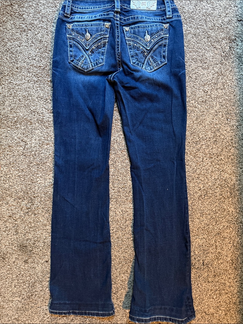 Miss Me Dark Size 27 Blue Boot Cut Jeans with Embellished Back Pockets
